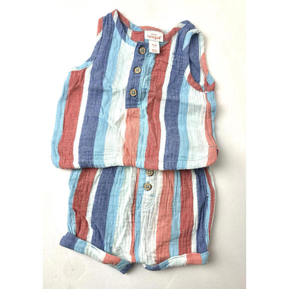 Cat & Jack 2 Pc Set Baby Girls Size 0-3 Months Tank Top and Shorts Stripe Blue - Picture 5 of 6